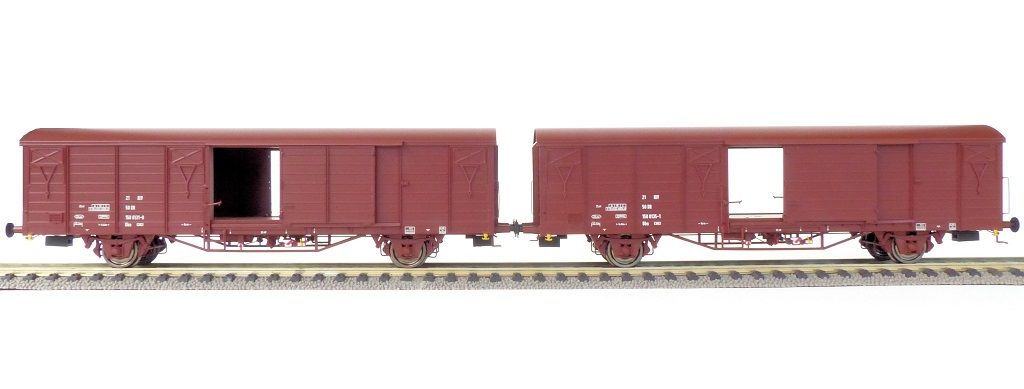 2er-Set Güterwagen DR Gbs [1500], 7 Sicken mit Beladung (zu öffnenden Türen)